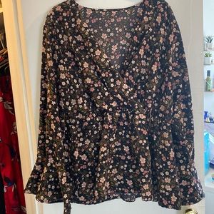 Floral wrap-front blouse